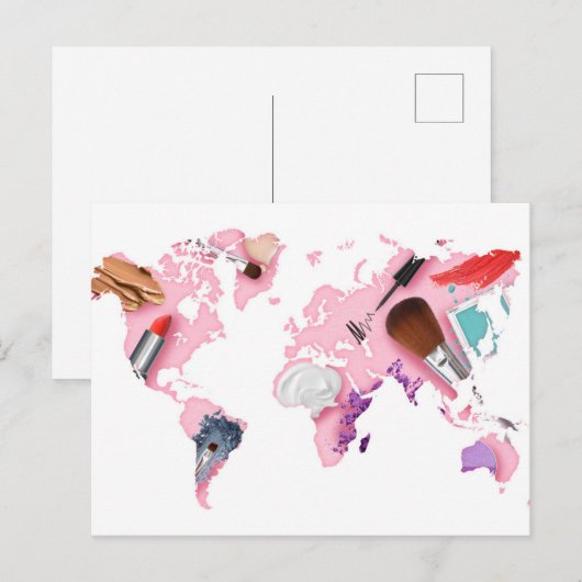 Pastel Comestics-Wereldkaart Briefkaart (Voorkant / Achterkant)