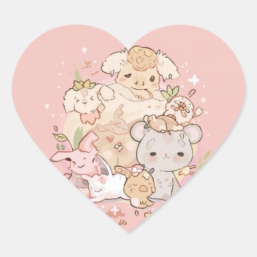 Pastel Companions in Bloom Hart Sticker (Voorkant)