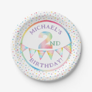 Pastel Confetti 2e Verjaardag Party Borden Papieren Bordje