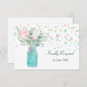 Pastel Confetti Mason Jar Wedding RSVP (Voorkant / Achterkant)