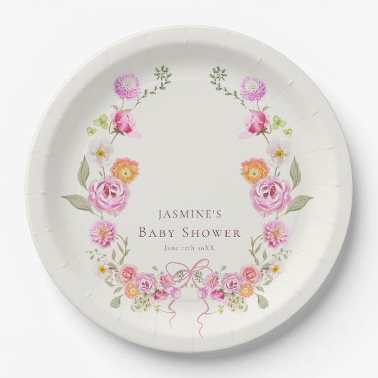 pastel coquette Floral Wreath Baby Shower Papieren Bordje (Voorkant)