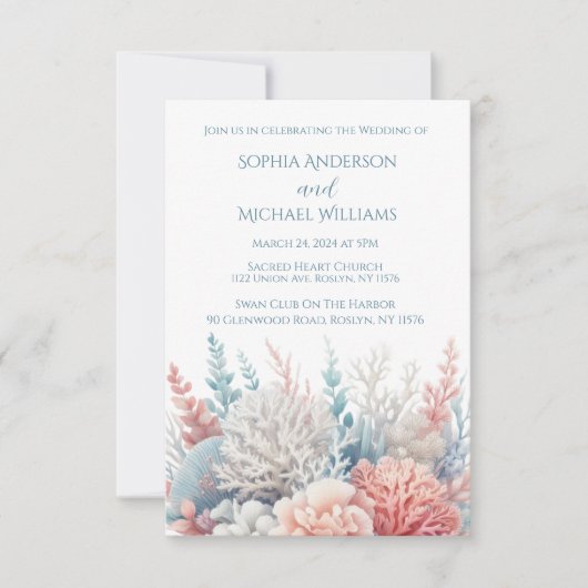 Pastel Coral-Beach thème de mariage Invitation (Devant)