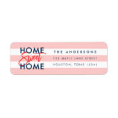 Pastel Coral Pink Stripes Blue Home Sweet Home Etiket (Voorkant)