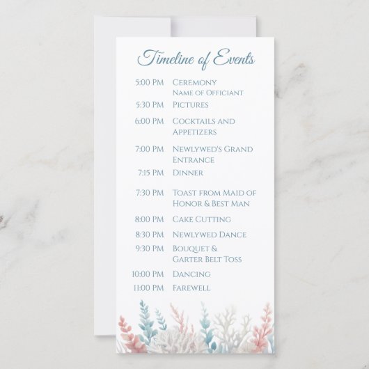 Pastel Coral Reefs- Programme de Mariage Plage- (Dos)