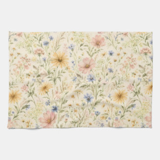 Pastel Cottage Wildebloem Waterverf Theedoek