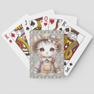 Pastel Cottagecore Cat in Overalls & Straw Pet Pokerkaarten