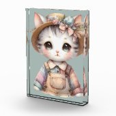 Pastel Cottagecore Kat in Overall en Strohoed Fotoblokken (Rechts)