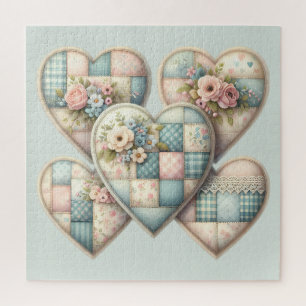 Pastel Cottagecore Patchwork Harten Legpuzzel