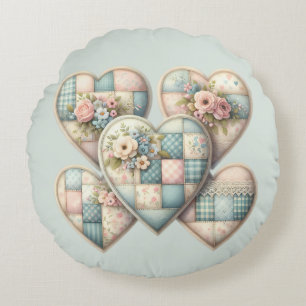 Pastel Cottagecore Patchwork Harten Rond Kussen
