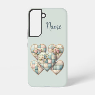 Pastel Cottagecore Patchwork Harten Samsung Galaxy Hoesje
