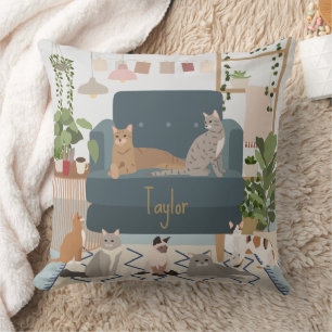 Pastel Cozy Kat Lounge en Huisplanten  Kussen