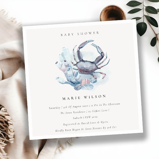 Pastel Crab Coral Baby shower nautique Invitation