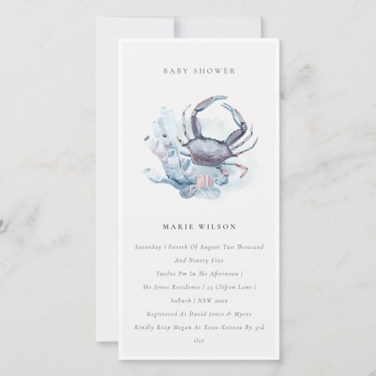 Pastel Crab Coral Baby shower nautique Invitation (Devant)