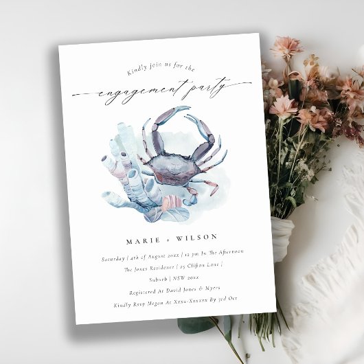 Pastel Crab Coral Fiançailles nautique Invitation