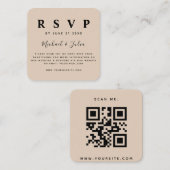 Pastel Cream Beige QR Code Weddenschap RSVP Chic Informatiekaartje (Voorkant / Achterkant)
