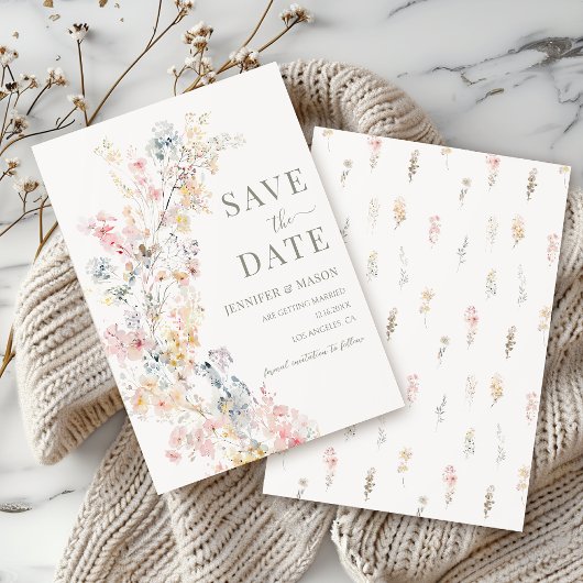 Pastel Cream Meadow Floral Save The Date Kaart