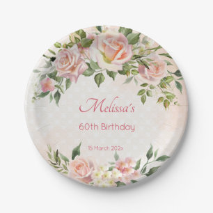 Pastel crème blush roze rozen op maat papieren bordje