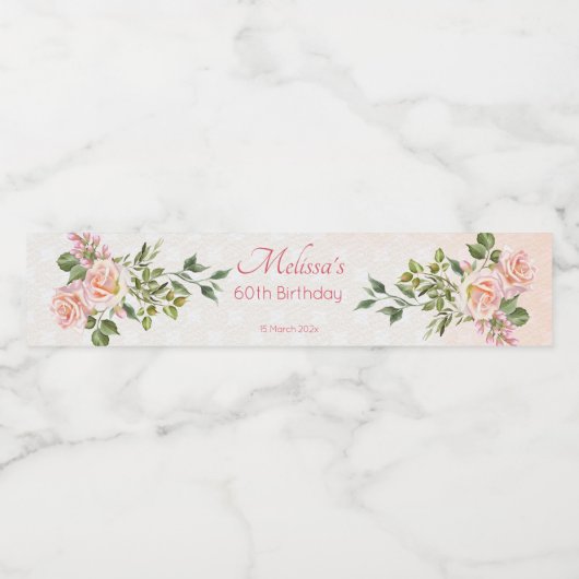 Pastel crème blush roze rozen op maat waterfles etiket (Enkel label)