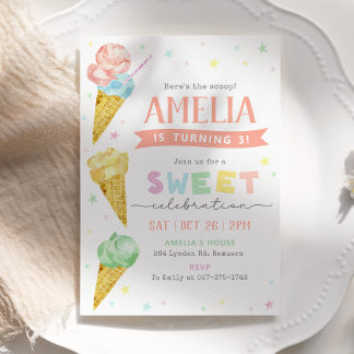 Pastel Crème de glace Anniversaire Invitation