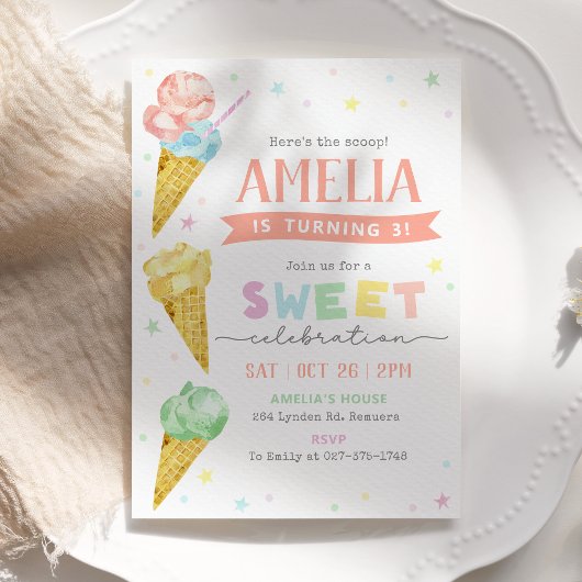 Pastel Crème de glace Anniversaire Invitation