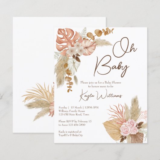 Pastel crème gedroogde bloemen boho budget uitnodi (Voorkant / Achterkant)