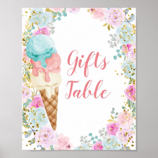 Pastel Crème glacée Floral Cadeaux Tableau Signal (Devant)