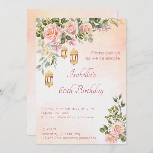 Pastel crèmekleurige rozen met Marokkaanse lantaar Kaart (Voorkant / Achterkant)