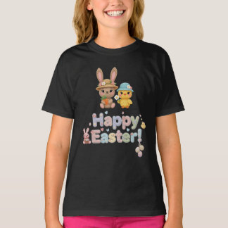 Pastel Crochet Happy Easter Bunny & Chick design  T-shirt