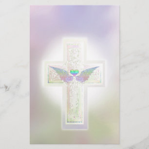 Pastel Cross met Heart en Angel Wings Briefpapier