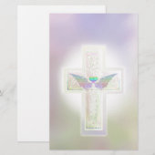 Pastel Cross met Heart en Angel Wings Briefpapier (Voorkant / Achterkant)