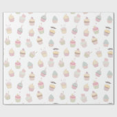 Pastel Cupcake Mustache Pattern Cadeaupapier (Vlak)