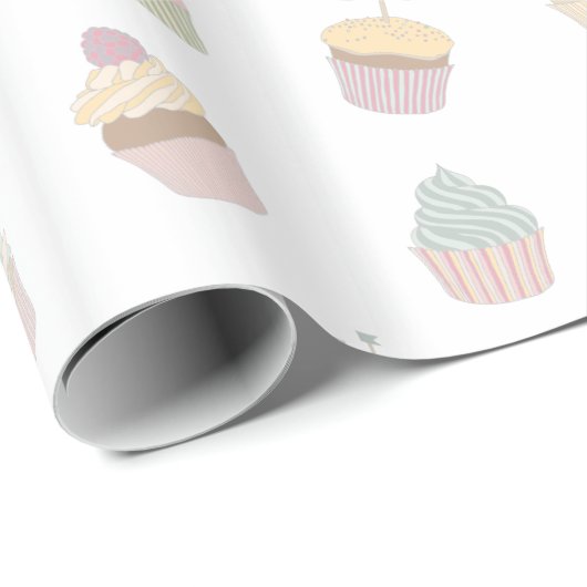 Pastel Cupcake Mustache Pattern Cadeaupapier (Rol Hoek)