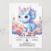 Pastel Custom Dinosaur Digitale Verjaardag Kaart (Voorkant / Achterkant)