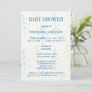Pastel Cute Pines Bird Baby Boy Shower Invitations