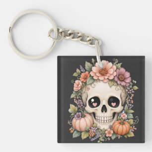 Pastel Cute Schedel PNG Coquette Herfst Bloemen Sleutelhanger
