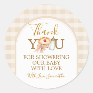 Pastel Cutie Pie Gingham Baby Shower Bedankt Ronde Sticker