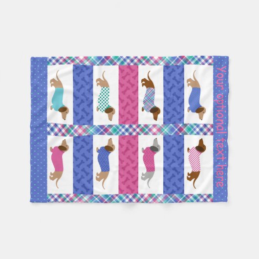 Pastel Dachshund Quilted Pattern Fleece Blanket Deken (Voorkant (Horizontaal))