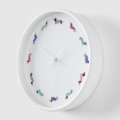 Pastel Dachshunds Mur Horloge Blanc Cadre (Angle)