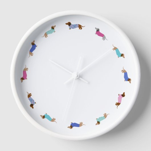Pastel Dachshunds Mur Horloge Blanc Cadre (Recto)