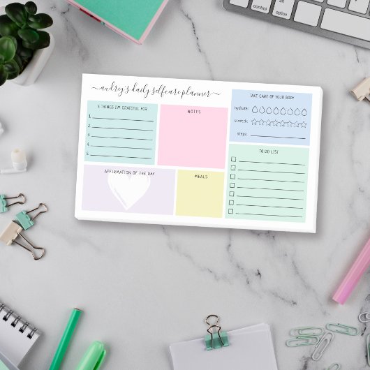 Pastel dagelijkse zelfzorg planner post-it® notes