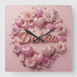 Pastel Dahlia Bloem Kunst met Harten Vierkante Klok