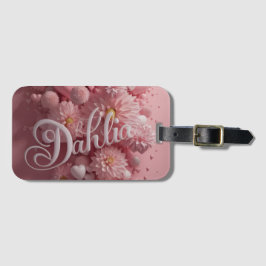 Pastel Dahlia Bloom Art with Hearts Bagagelabel