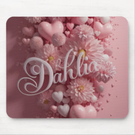 Pastel Dahlia Bloom Art with Hearts Muismat