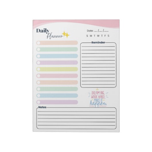 Pastel Daily Planner -To do list, reminder & notes Notitieblok (Gedraaid)