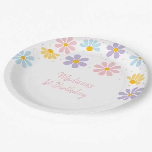 Pastel Daisy Flower Verjaardag Papieren Bordje (Gekanteld)
