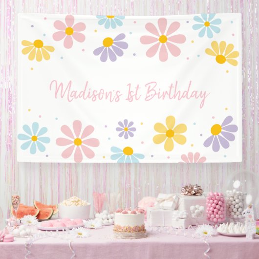Pastel Daisy Flower Verjaardag Spandoek (Feest)