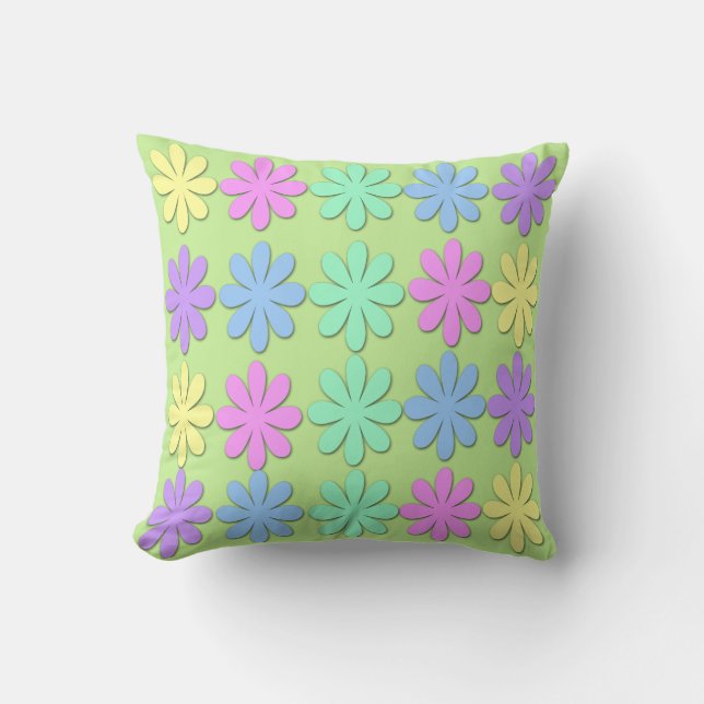 Pastel Daisy Pattern Sierkussen (Voorkant)