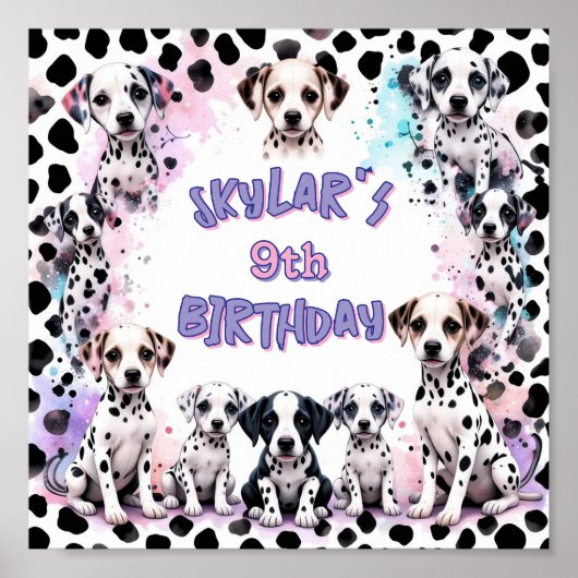 Pastel Dalmatian Puppies Birthday Party Poster (Voorkant)