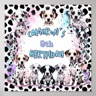 Pastel Dalmatische Puppy Verjaardagsfeest Waterver Poster