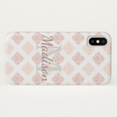 Pastel Damask Blush Pink Cute Initiaal Name Case-Mate iPhone Case (Achterkant (horizontaal))